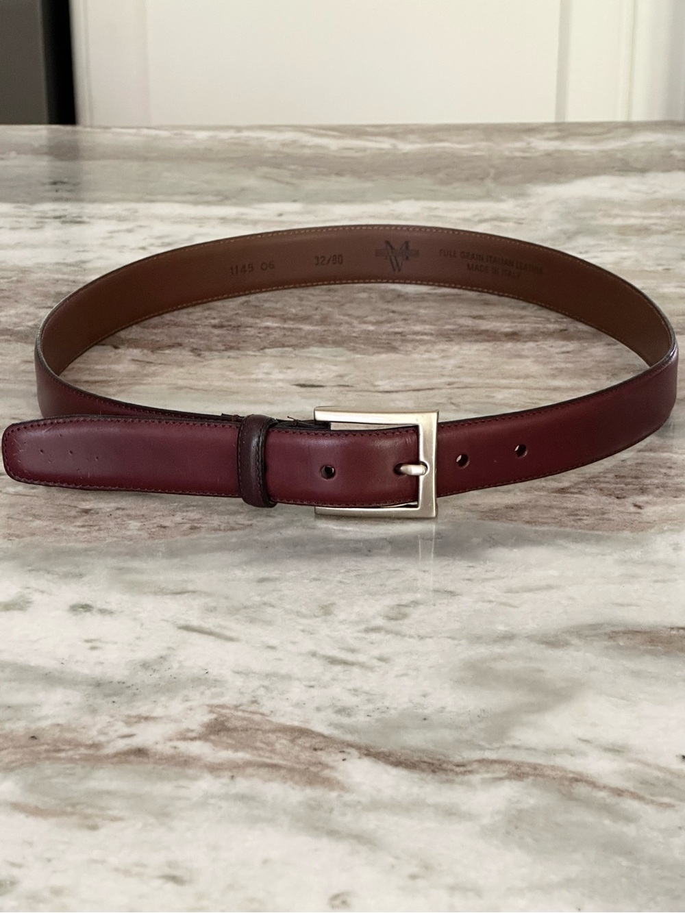 Men’s Wearhouse Full Grain Italian Leather Brown Dress Belt Made In Italy